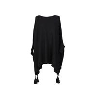 LushStyleUK New Ladies Italian Batwing Tassels Poncho Women Knitted Winter Shawl Plus Sizes (Black)