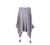 LushStyleUK New Ladies Italian Batwing Tassels Poncho Women Knitted Winter Shawl Plus Sizes (Grey)