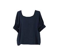 LushStyleUK New Ladies Italian Plain Linen Crop Top Women Blouse Lagenlook Top Plus Sizes (Navy)