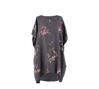 LushStyleUK New Ladies Italian Polka Dot Linen Baggy Top Women Lagenlook Top Plus Sizes (Charcoal)