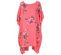 LushStyleUK New Ladies Italian Polka Dot Linen Baggy Top Women Lagenlook Top Plus Sizes (Coral)