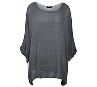LushStyleUK New Ladies Lagenlook Batwing Top Women Plain Linen Tunic Top Plus Sizes (Charcoal)