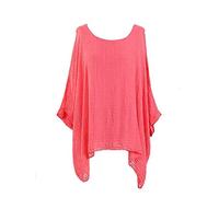 LushStyleUK New Ladies Lagenlook Batwing Top Women Plain Linen Tunic Top Plus Sizes (Coral)