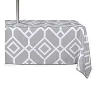 LUSHVIDA Moroccan Outdoor and Indoor Tablecloth - Washable Waterproof Wrinkle Free Table Cloth with Zipper and Umbrella Hole for Spring/Summer/Party/Picnic/BBQS/Patio (Rectangle 60x120 inch, Silver)