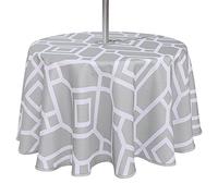 LUSHVIDA Moroccan Outdoor Round Tablecloth with Umbrella Hole and Zipper, 60 Inch Silver, Waterproof Wrinkle Free Table Cloth Decorative Fabric Washable Table Cover for Patio, Party, Picnic