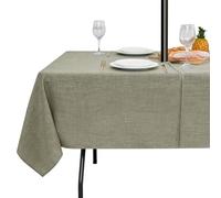 LUSHVIDA Outdoor Tablecloth with Umbrella Hole - Patio Table Cloth Zippered Rectangle 52x70 Inch, Khaki Faux Linen Table Cover Water Resistant for Picnic Outside