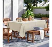 LUSHVIDA Outdoor Tablecloth with Umbrella Hole - Patio Table Cloth Zippered Rectangle 60x102 Inch, Beige Faux Linen Table Cover Water Resistant for Picnic Outside