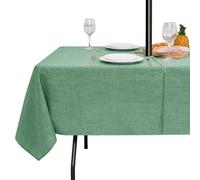 LUSHVIDA Outdoor Tablecloth with Umbrella Hole - Patio Table Cloth Zippered Rectangle 60x102 Inch, Sage Green Linen-Look Polyester Table Cover Water Resistant for Picnic Outside