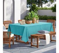 LUSHVIDA Outdoor Tablecloth with Umbrella Hole - Patio Table Cloth Zippered Rectangle 60x102 Inch, Teal Faux Linen Table Cover Water Resistant for Picnic Outside