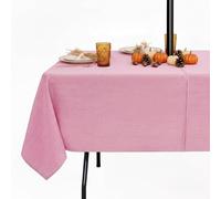 LUSHVIDA Outdoor Tablecloth with Umbrella Hole - Patio Table Cloth Zippered Rectangle 60x84 Inch, Pink Faux Linen Table Cover Water Resistant for Picnic Outside