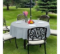 LUSHVIDA Outdoor Tablecloth with Umbrella Hole - Patio Table Cloth Zippered Round 60 Inch, Light Gray Faux Linen Table Cover Water Resistant for Picnic Outside