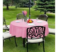 LUSHVIDA Outdoor Tablecloth with Umbrella Hole - Patio Table Cloth Zippered Round 60 Inch, Pink Linen-Look Polyester Table Cover Water Resistant for Picnic Outside