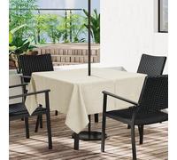 LUSHVIDA Outdoor Tablecloth with Umbrella Hole - Patio Table Cloth Zippered Square 60x60 Inch, Beige Faux Linen Table Cover Water Resistant for Picnic Outside