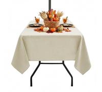 LUSHVIDA Outdoor Tablecloth with Umbrella Hole - Patio Table Cloth Zippered Square 60x60 Inch, Beige Faux Linen Table Cover Water Resistant for Picnic Outside