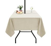 LUSHVIDA Outdoor Tablecloth with Umbrella Hole - Patio Table Cloth Zippered Square 60x60 Inch, Beige Faux Linen Table Cover Water Resistant for Picnic Outside
