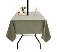 LUSHVIDA Outdoor Tablecloth with Umbrella Hole - Patio Table Cloth Zippered Square 60x60 Inch, Khaki Faux Linen Table Cover Water Resistant for Picnic Outside