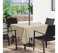 LUSHVIDA Outdoor Tablecloth with Umbrella Hole - Patio Table Cloth Zippered Square 60x60 Inch, Nature Faux Linen Table Cover Water Resistant for Picnic Outside
