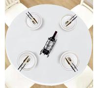 LUSHVIDA Round Waterproof Table Cover Elastic Vinyl Fitted Tablecloth Elastic Edged Plastic Table Cloth (White, Best for Up to 45"-56" Round)