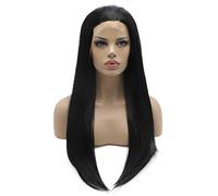Lushy Straight Long Silky Black Half Hand Heat Insulating High Density Synthetic Lace Front Wig