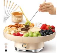 LUSHYUM Electric Chocolate Fondue Pot Set, 950 ml / 4 Cup Fondue Machine with 4 Trays, 6 Forks & Spatula, Cheese Warmer Dessert Fondue Gift Set for Couples, Families, Date Nights & Housewarming