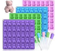 LUSHYUM Large Gummy Bear Molds 5 ML, BPA-FREE Silicone Chocolate Candy Gummy Molds with 4 Droppers and Cleaning Brush 140 Cavity, Set of 4