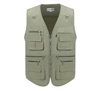 LUSI MADAM Men's Poplin Outdoors Travel Sports Pockets Waistcoats UK L/Asia 3XL Green