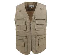 LUSI MADAM Men's Poplin Outdoors Travel Sports Pockets Waistcoats UK XL/Asia 4XL Khaki