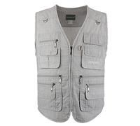 LUSI MADAM Men's Summer Outdoor Work Fishing Hunting Utility Linen Vest with Pockets 6X-Large B-Light Grey