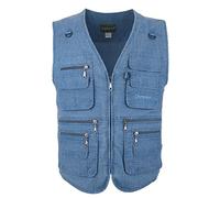 LUSI MADAM Men's Summer Outdoor Work Fishing Hunting Utility Linen Vest with Pockets Medium B-Blue