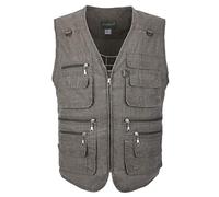 LUSI MADAM Men's Summer Outdoor Work Fishing Hunting Utility Linen Vest with Pockets Medium B-Olive