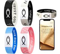 Lusinus Bible Verse Bracelets, 4 Pack Tap to Read Scripture Touch Chip Christian Jesus Bracelets for Men, Women, Teens, Easter and Faith Gifts