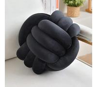 LUSJNGE Knot Pillow Ball Black 11 Inch Medium Decorative Throw Pillow | Velvet Spandex, Handmade, Round Knotted Cushion, 1 Count, Styled Accent Gifts for Sofa, Couch, Chair or Bed Room Home Decor