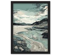 Luskentyre Beach Coastal Landscape Illustration Artwork Framed Wall Art Print A4 Artery8 Black One Size