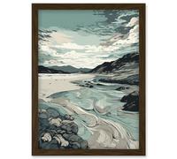 Luskentyre Beach Coastal Landscape Illustration Artwork Framed Wall Art Print A4 Artery8 Brown One Size