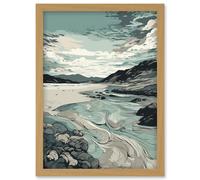 Luskentyre Beach Coastal Landscape Illustration Artwork Framed Wall Art Print A4 Artery8 Light Oak One Size
