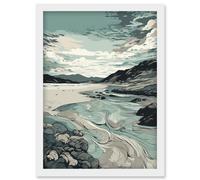Luskentyre Beach Coastal Landscape Illustration Artwork Framed Wall Art Print A4 Artery8 White One Size