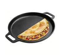 LUSKSk Cast Iron Round Griddle Pre-Seasoned Non-Stick Grill Pan 28cm | Paella Pan with 2 Handles Rapid Heat Conduction for Scones, Welsh Cakes,Pancakes, BBQ, Pizza Pan