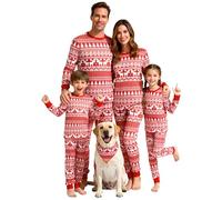 LUSLOVE Matching Christmas Pyjamas for Family - Xmas Pjs Set Soft Long Sleeve Nightwear for Men S Red