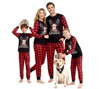LUSLOVE Matching Christmas Pyjamas for Family - Xmas Pjs Set Soft Long Sleeve Nightwear Plaid Sleepwear for Women Black, S