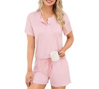 LUSLOVE Women's Pyjama Sets Loungewear - Pjs Short Sleeve Sleepwear Comfy Nightwear Pink XXL