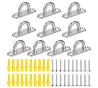 Lusofie 10 Pcs Pad Eye Plate, Stainless Steel Ceiling Hooks, Metal U Hooks with 20pcs Screws and Plastic Expansion Tube for Wall Ceilings Rope Loop Hanging Marine(Silver)