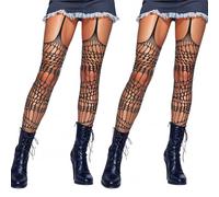Lusofie 2 Pack Black Ripped Tights for Women Halloween Gothic Tights Y2K Elastic Goth Fishnets Rave Fishnet Leggings for Punk Ripped Stockings