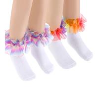 Lusofie 2 Pairs Girls Ruffle Socks Girls Frilly Socks Toddler Ankle Sock Toddler Girl Rainbow Style Babys Kiddy Prom Dress LDouble Lace Sock For Infant Kids