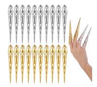 Lusofie 20 Pcs Halloween Finger Claws Nail Tip Rings, Fingernail Rings for Halloween Vampire Nails Women Cosplay Costume Drama Dance Show Claws (Gold, Silver)