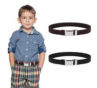 Lusofie 2Pcs Elastic Stretch Kids Belt with Easy Silver Square Buckle Adjustable Toddler Belt for Boys and Girls(Black, Coffee)
