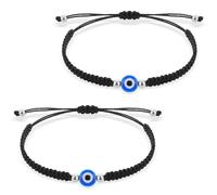 Lusofie 2Pcs Evil Blue Eye Bracelet Evil Eye String Adjustable European and American Ethnic Style Handmade Evil Eye Jewelry Bracelet Couple Friendship Family Ojo Turco Strings Lucky Charm Gifts