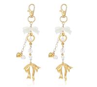 Lusofie 2Pcs Gold Bow Keychains - Premium Metal Bag Charms with Lobster Clasp, Y2K Coquette Purse Chains for Women & Teens | Cute Kawaii Accessories for Keys, Handbags, Wallets