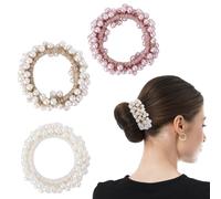 Lusofie 3 Pack Pearl Hair Scrunchies - Elegant Beaded Hair Elastics, Gentle Hold Ponytail Holders for Women & Teens - Hair Accessories for Daily & Special Occasions