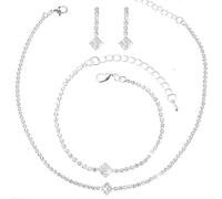 Lusofie 3-Piece Bridal Jewelry Set UK - Crystal Necklace Earrings Bracelet Set, Wedding Accessories for Brides, Bridesmaids & Guests (Silver)