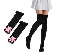 Lusofie 3D Cat Paw Socks for Women Black Cute Thigh High Socks